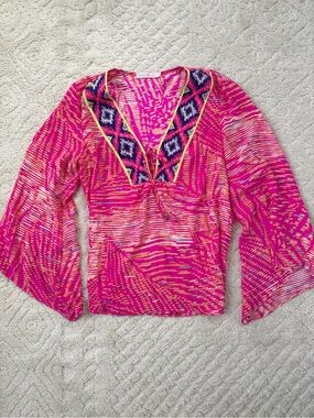 Alice Trixie 100% Silk Resort-wear Blouse, Coverup, Large